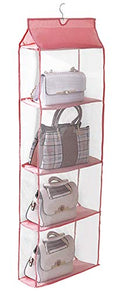 Gray Hanging Clear Handbag Purse Organizer with Hook 4 Pockets, 47.2 L x 15.7 W x 6.3 D M337475
