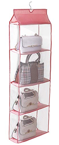 Gray Hanging Clear Handbag Purse Organizer with Hook 4 Pockets, 47.2 L x 15.7 W x 6.3 D M337475