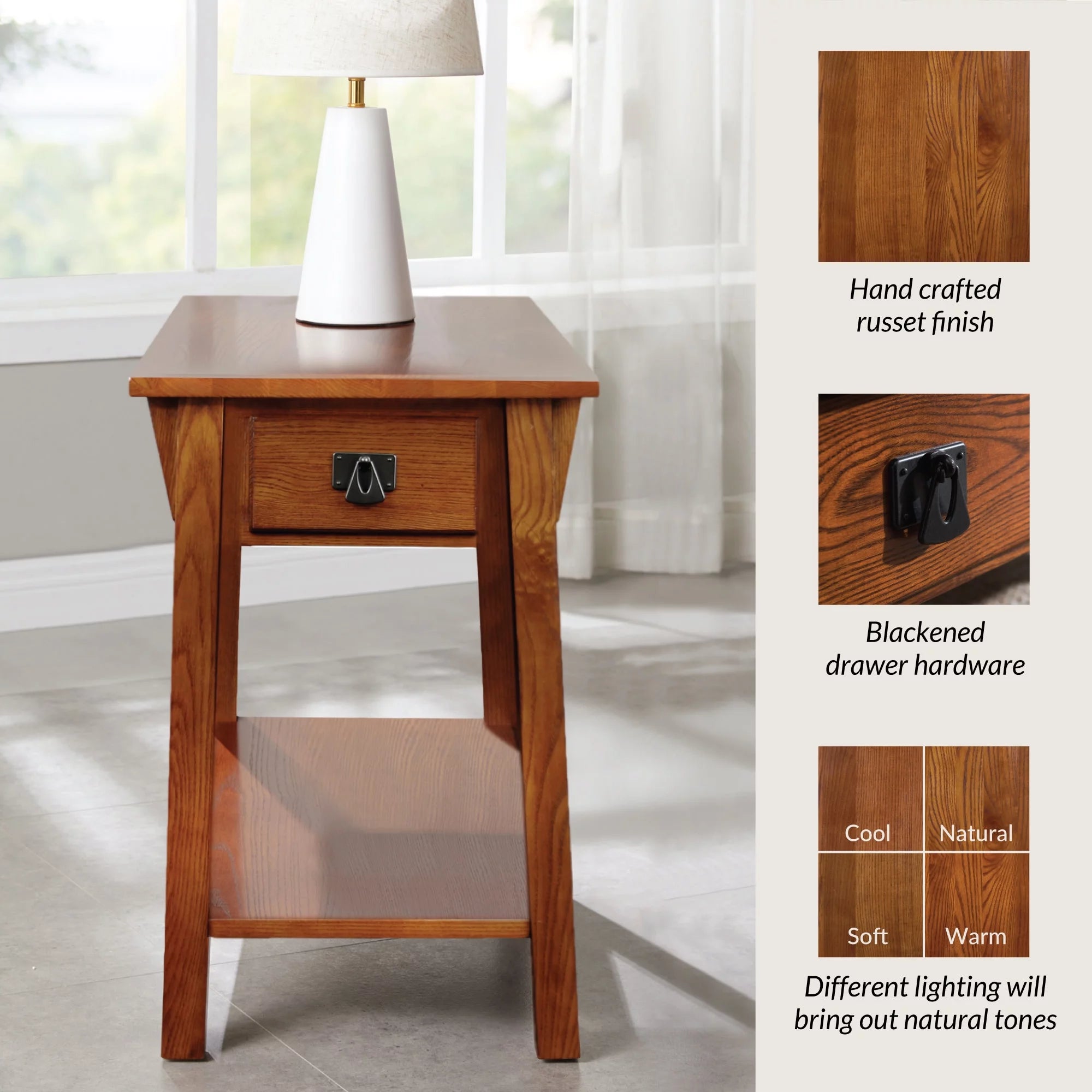 Mission End Table with Drawer Solid Wood Russet Finish F6235