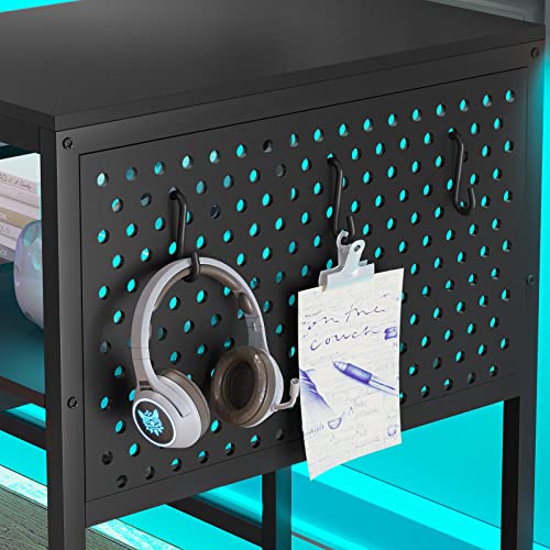 Grey L Shaped Desk with Power Outlets and LED Strip N3032