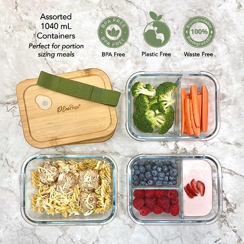 3 Pack Glass Meal Prep Containers with Bamboo Lids L7280