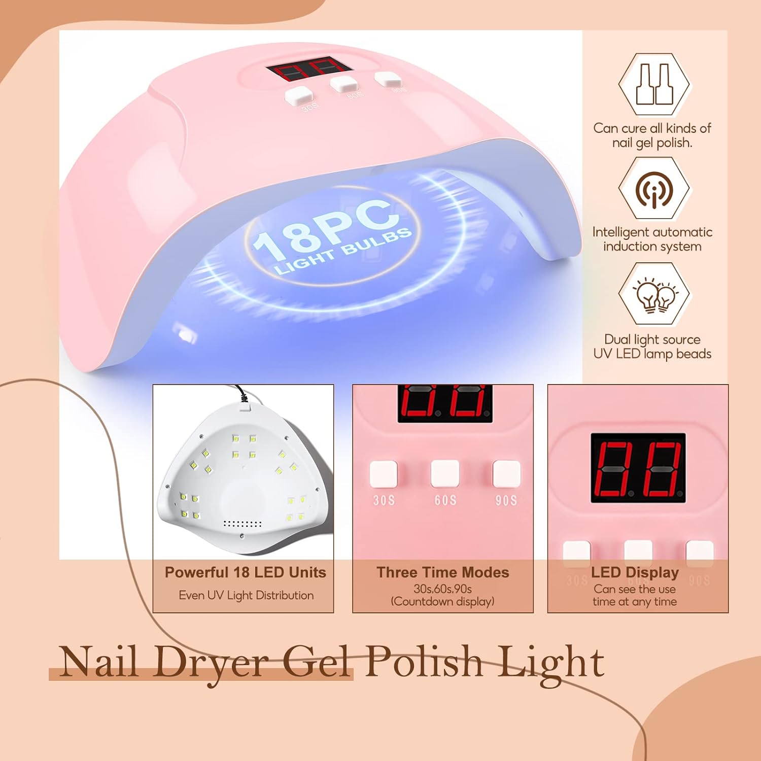 Acrylic Nail Kit with Drill and Nail Lamp 36W 3pcs Gel Polish 12pcs Decoration Powder Manicure Kit H532119