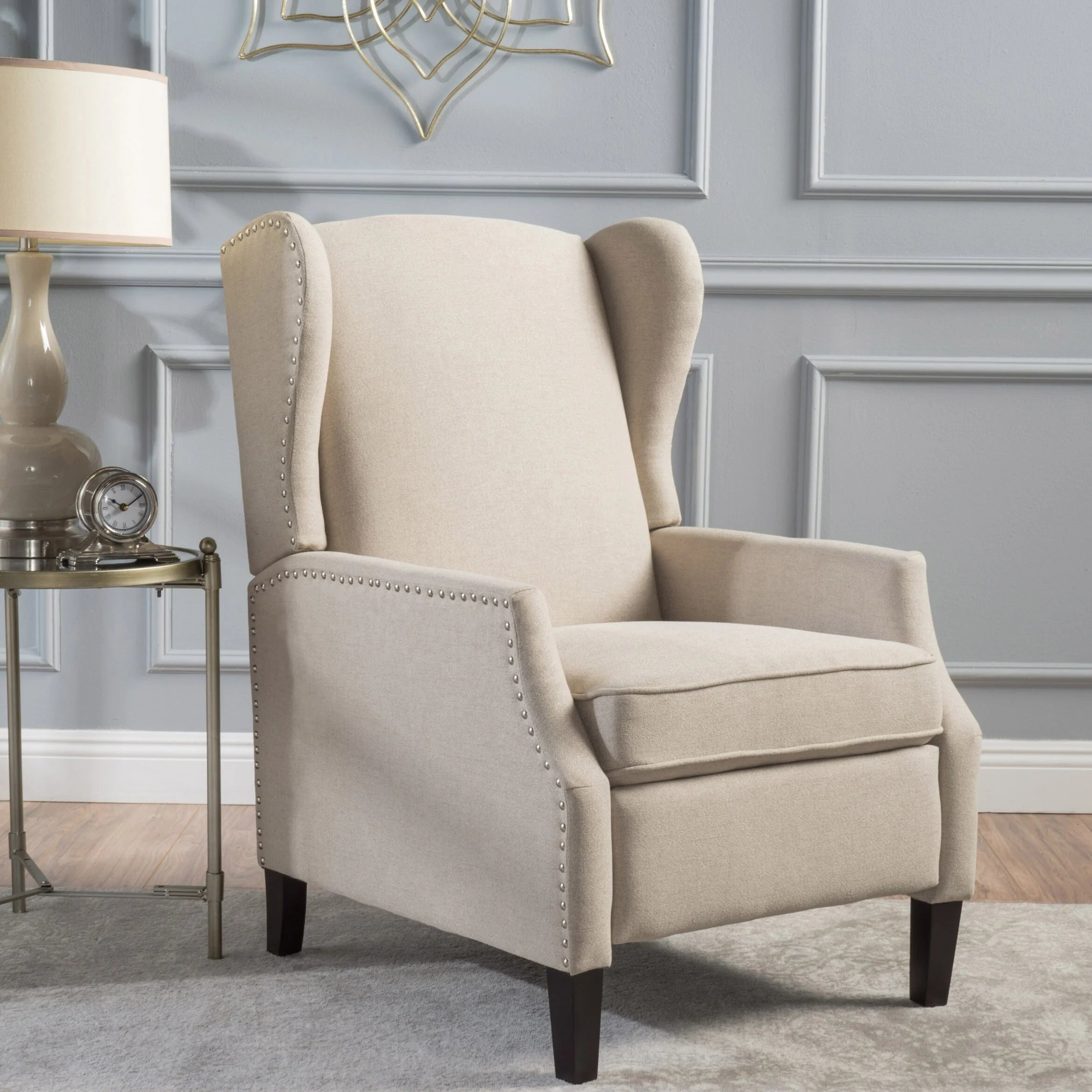 Taupe Tweed Wingback Pushback Recliner W141694
