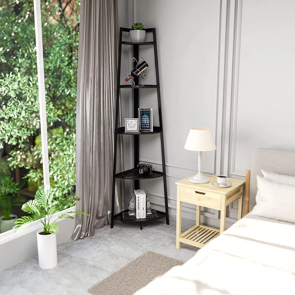 Black 5-Tier Corner Bookshelf F136