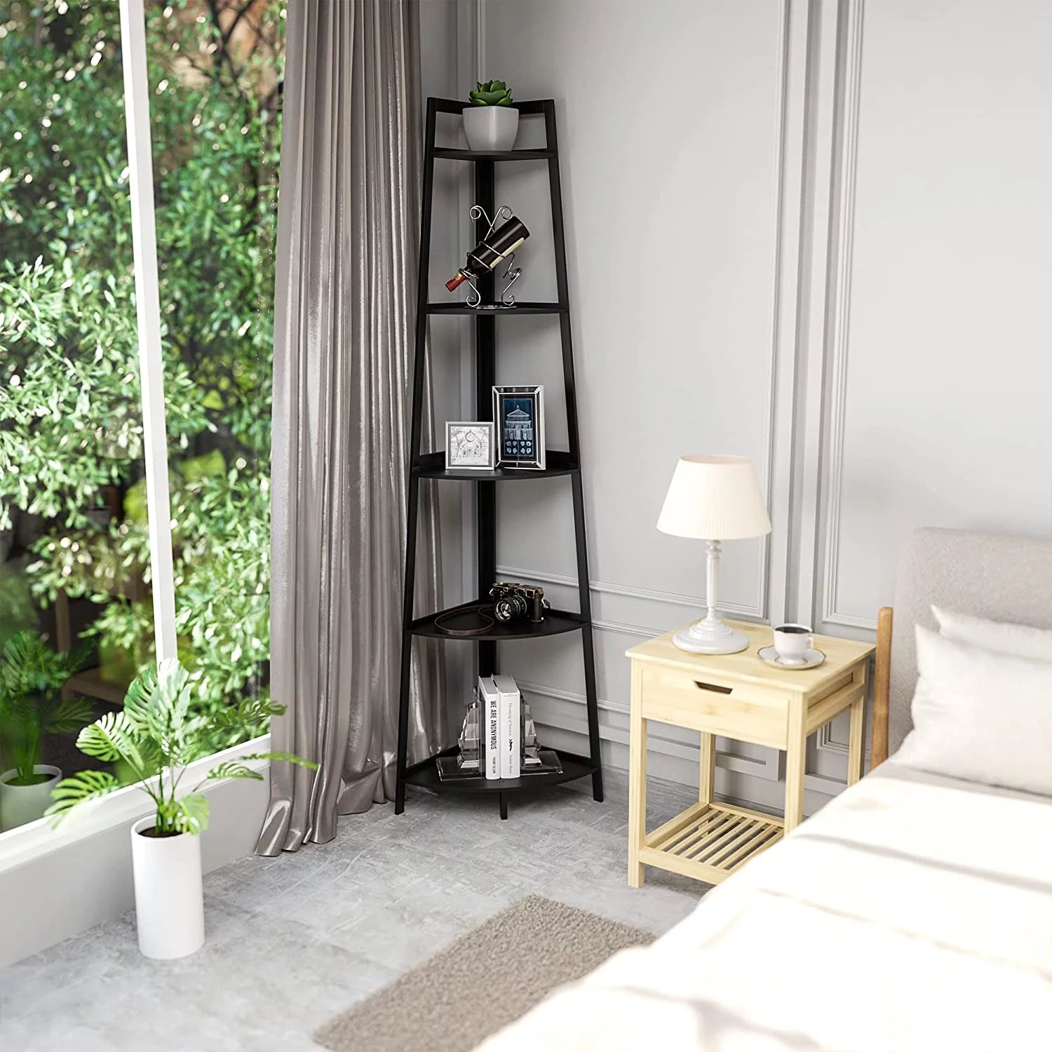 Black 5-Tier Corner Bookshelf F136