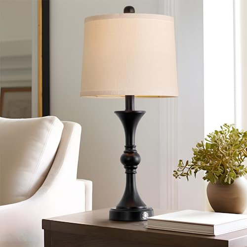 Black Fabric Drum Shade Table Lamps Set of 2 J266