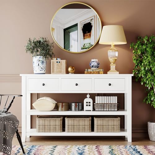 Beige 50" Solid Wood Console Table with 3 Drawers F50887