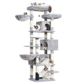 Light Gray 74 inches Multi-Level XL Cat Tree with Three Cat Condos and Two Top Decks B58336