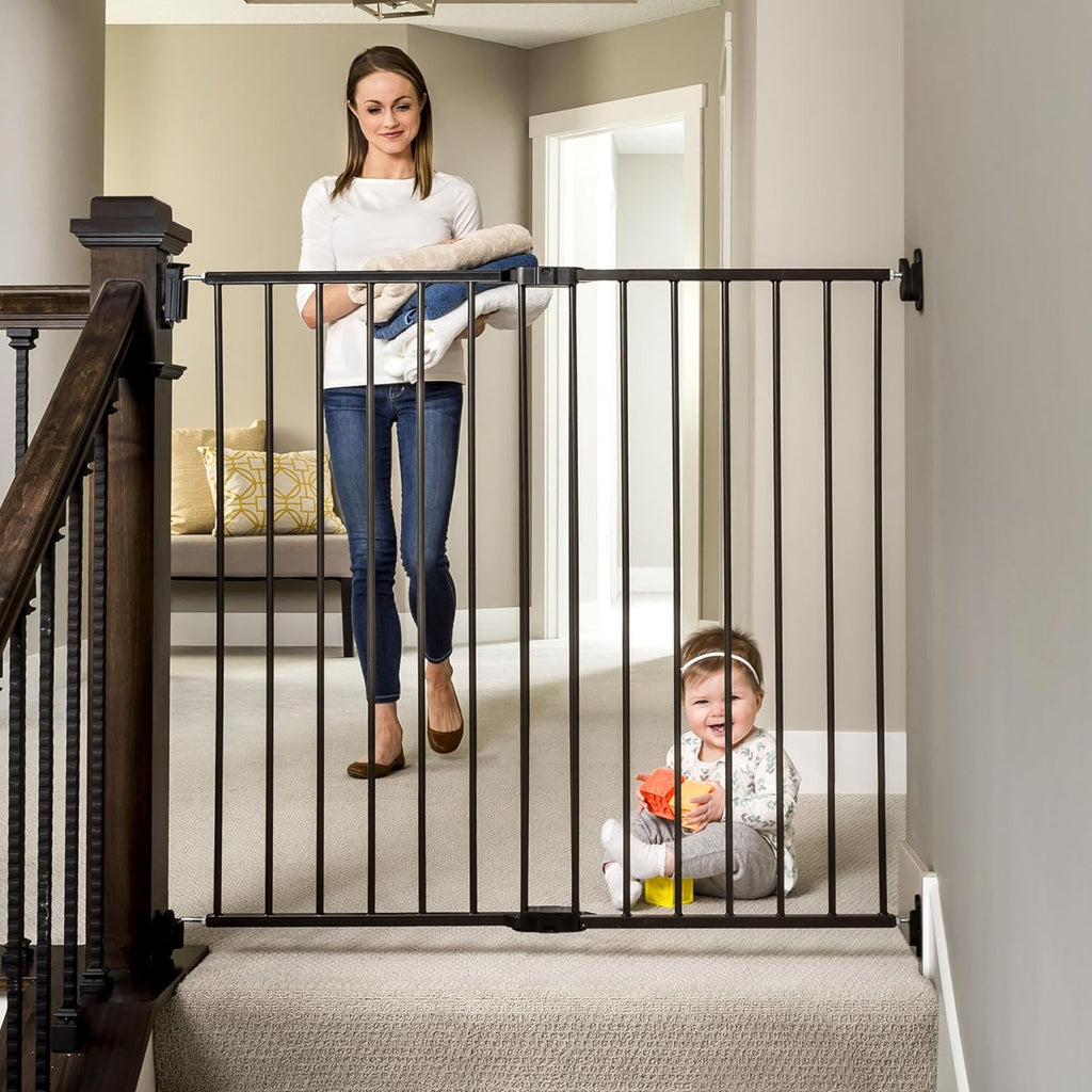 Black 36" H Baby Gate and 76" Wide 3-Panel Configurable Baby Gate K6143