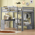 White Full Size Wood Loft Bed with Desk and Wardrobe S15117