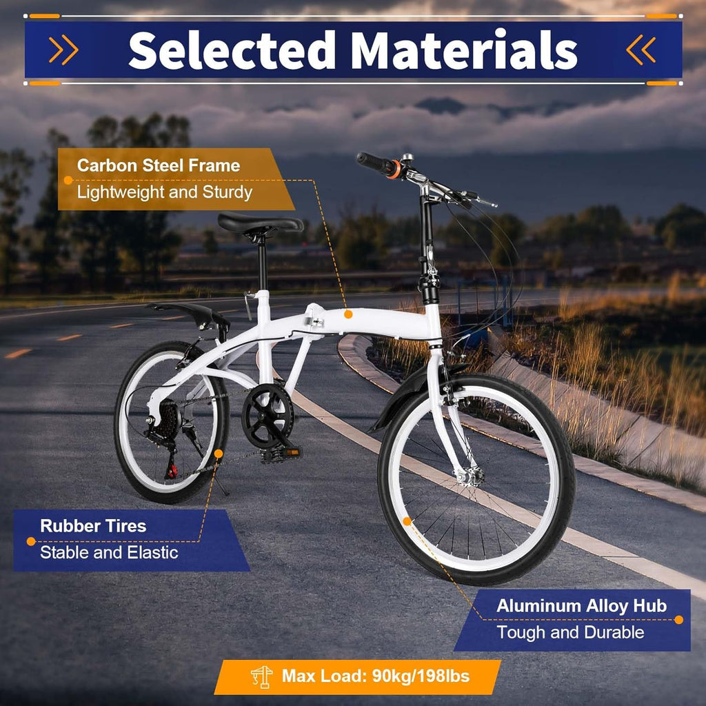 20 Inch 6 Speed Folding Bicycle White C43335