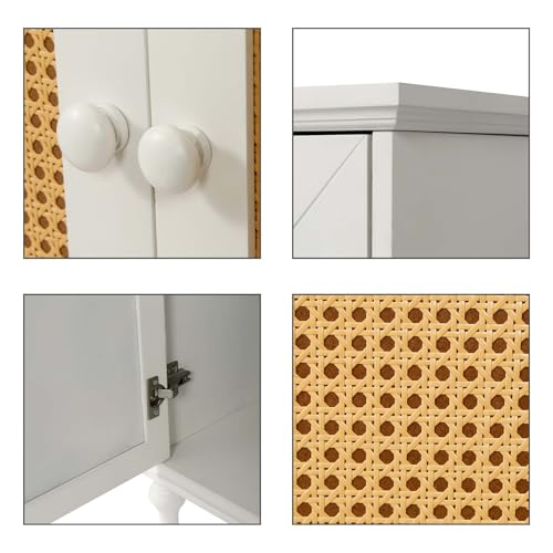 White Rattan Storage Cabinet with Adjustable Shelves R860
