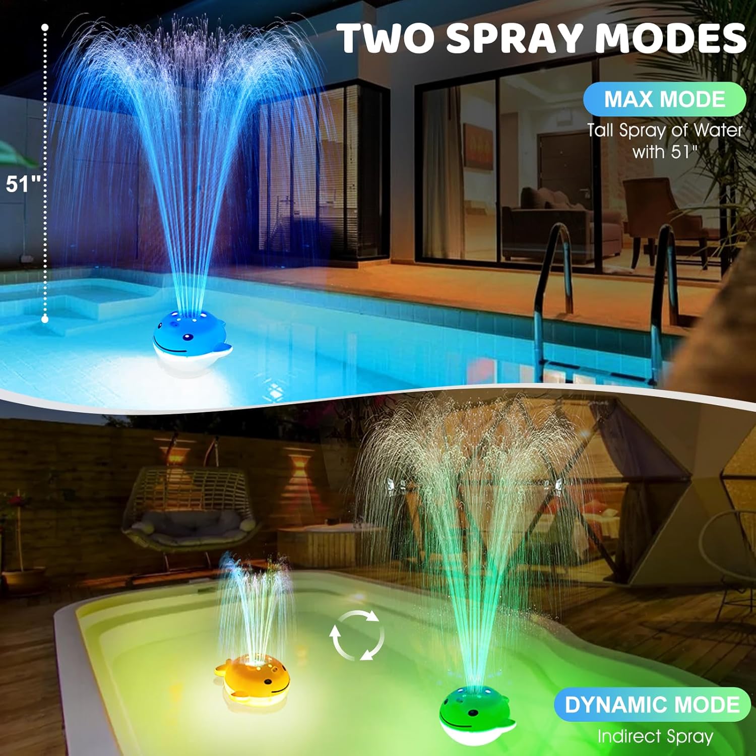 Floating Pool Fountain with Lights, Rechargeable Pool Water Fountain with Remote, Solar Pool Fountain T595