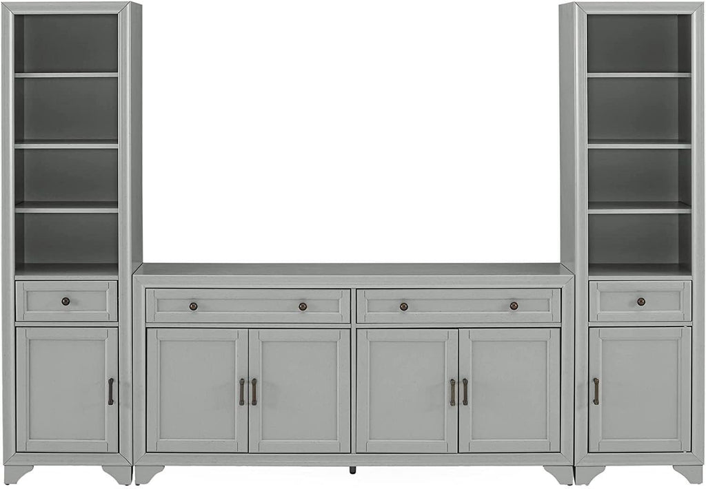 Distressed Gray 3 Piece Sideboard and Bookcase Set T96626