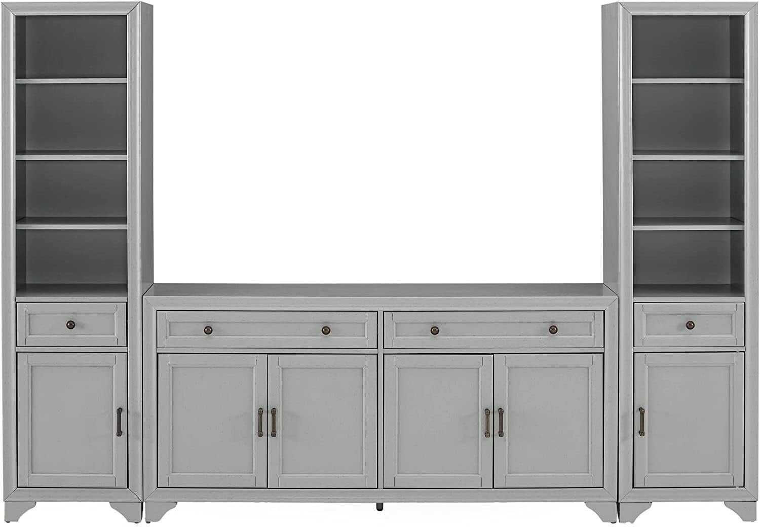 Distressed Gray 3 Piece Sideboard and Bookcase Set T96626