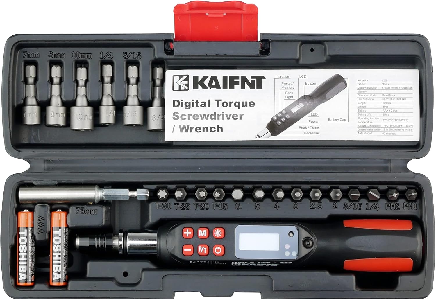 Digital Torque Screwdriver Wrench Set, 5 to 85 in·lbs U703