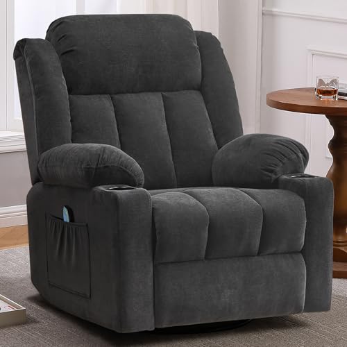 Overstuffed Manual Recliner Chair with Massage and Heat, Lime Gray T731