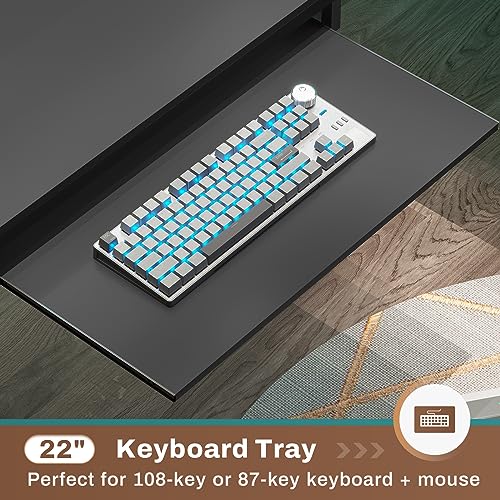 Grey L Shaped Desk with Power Outlets and LED Strip N3032