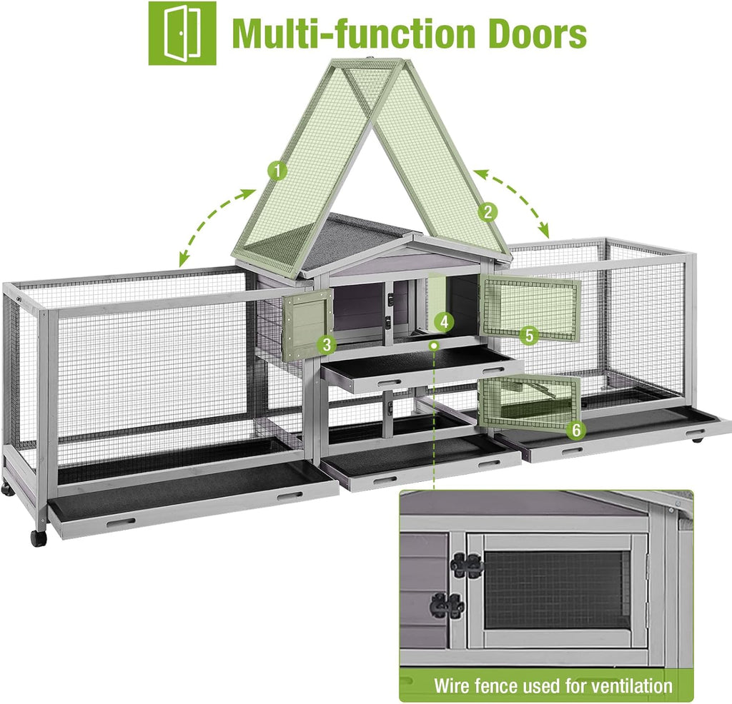 93.7" Rabbit Hutch with 8 Wheels and 4 Pull Out Trays X4740