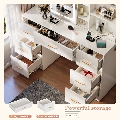 White 7 Drawer Vanity Desk with Mirror and Lights Z7077