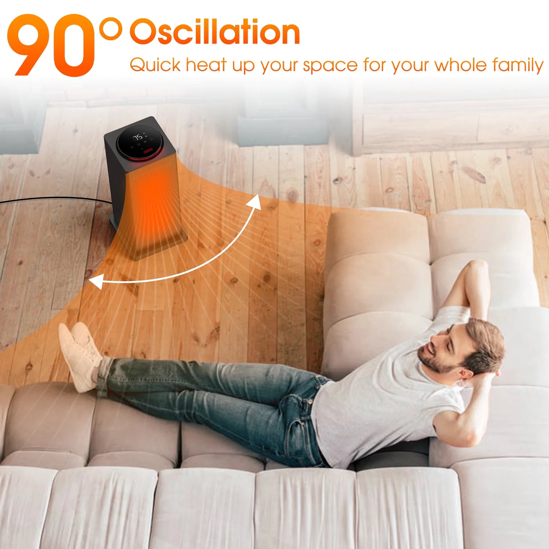 90° Oscillating Electric Tower Heater with Remote H88233