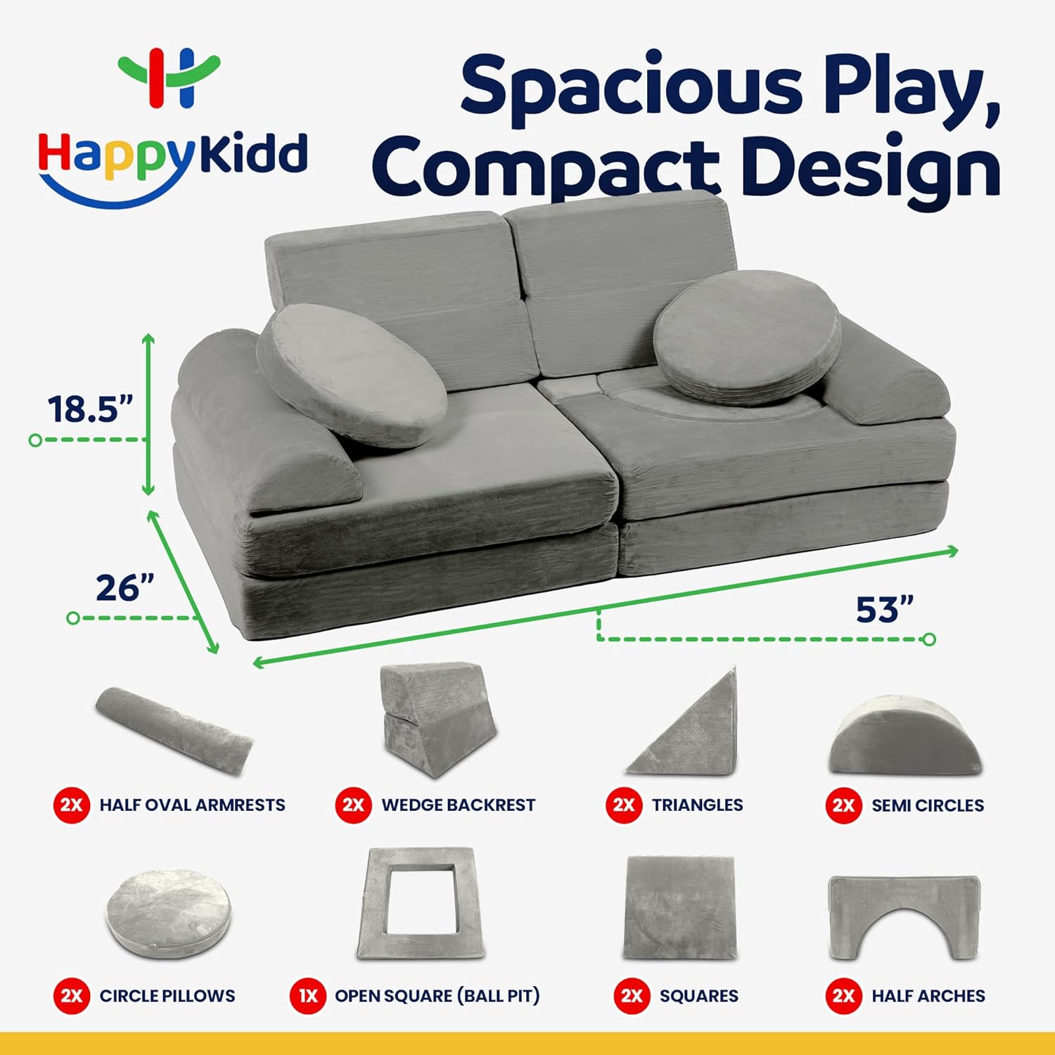 15 Pieces Buildable Plush Play Couch Panels with Ball Pit Square C7168