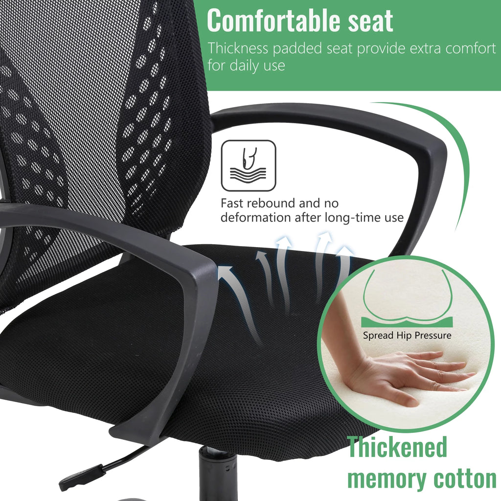 Mesh Office Chair Ergonomic Computer Chair with Swivel Lumbar Support Adjustable Black J64678