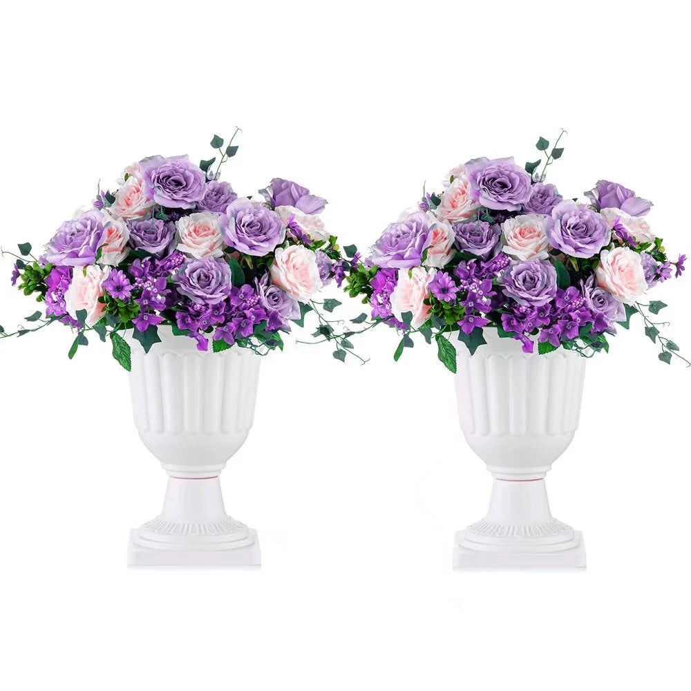 White Pedestal Plastic Urn Planter Set of 2 J13035