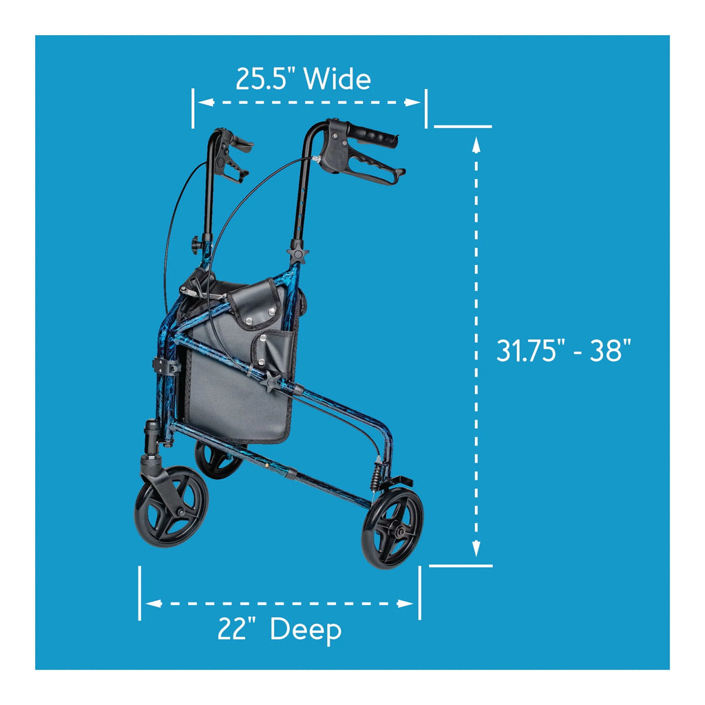 Aluminium 3 Wheel Rollator Walker, Height Adjustable Handles, 250 lb Capacity R929