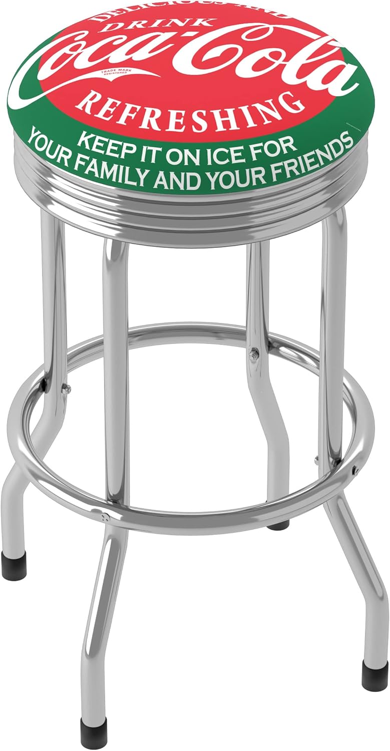 Bar Stool with Retro Chrome Ribbed Side Swivel Chair F48426