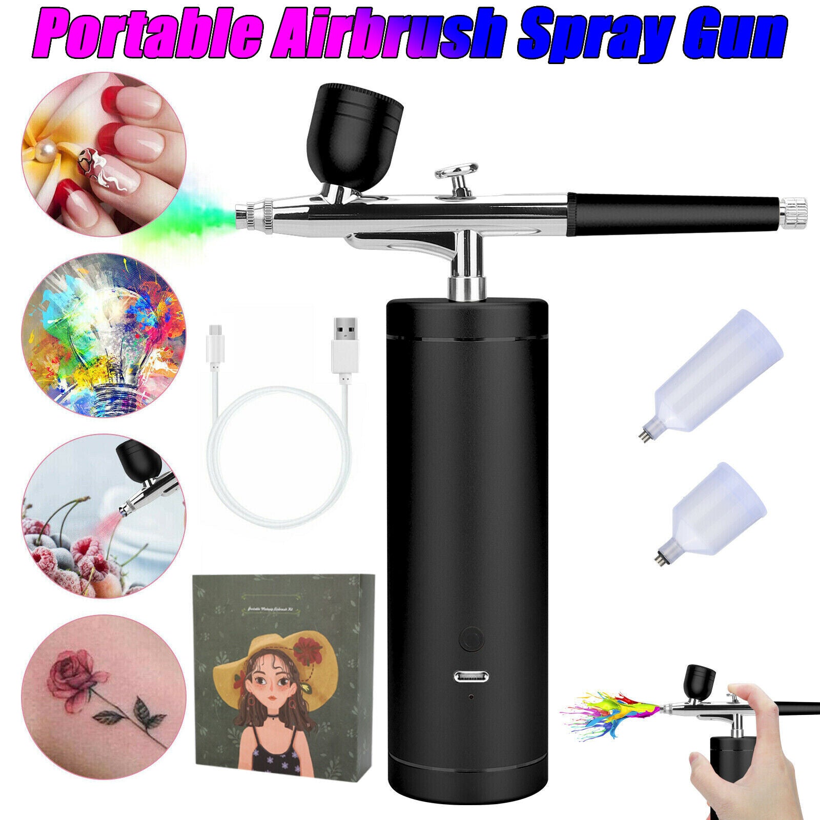 Mini Airbrush Compressor Kit Spray Gun Air Brush Paint Tool Set K89791