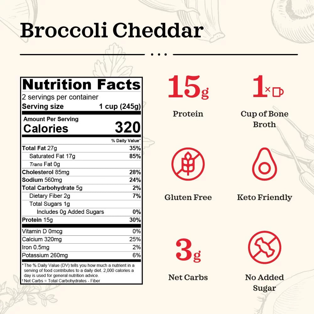 Keto Bone Broth Soup Broccoli Cheddar 16.9 oz R22447
