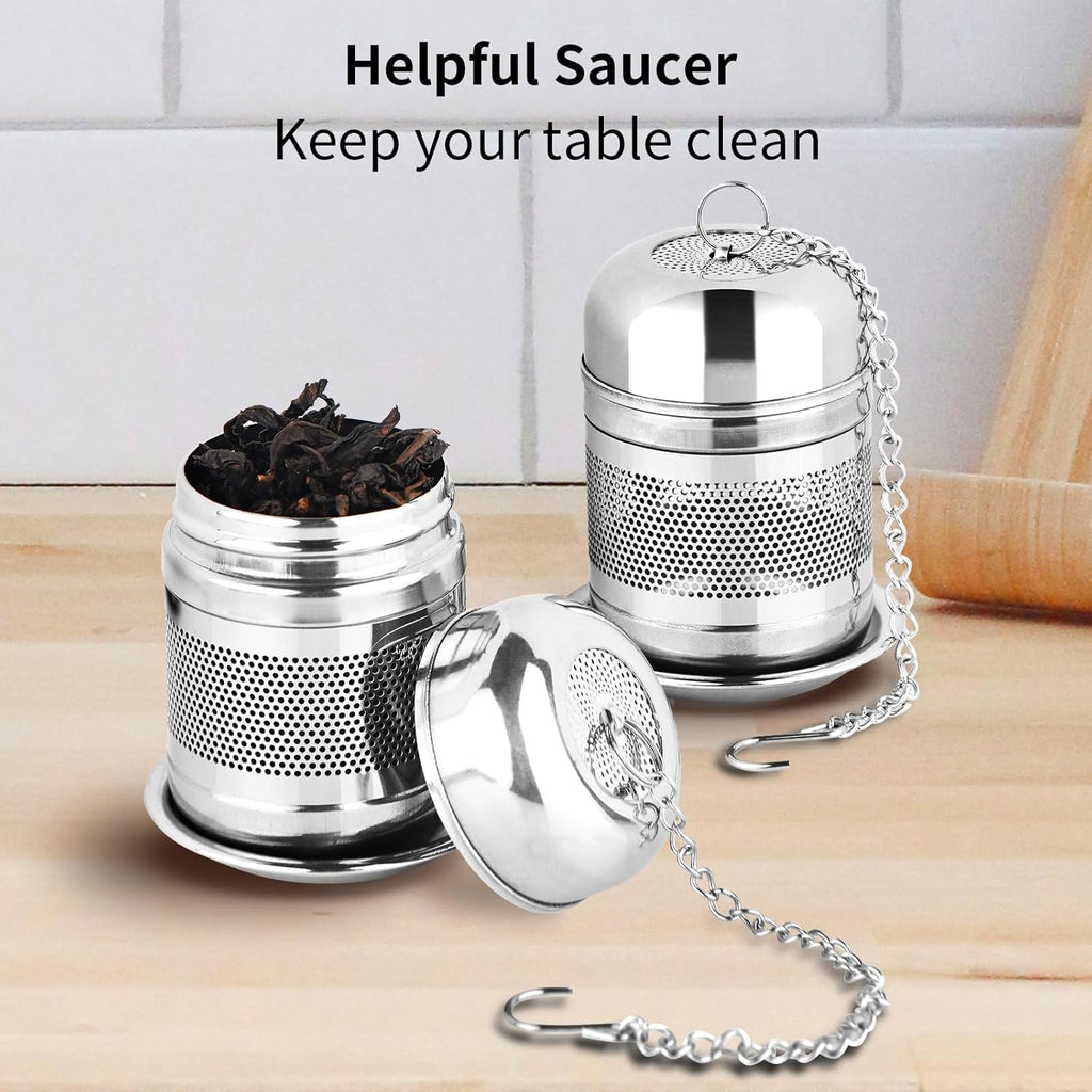 2PCS Stainless Steel Fine Mesh Tea Infuser Strainer with Lid X79770