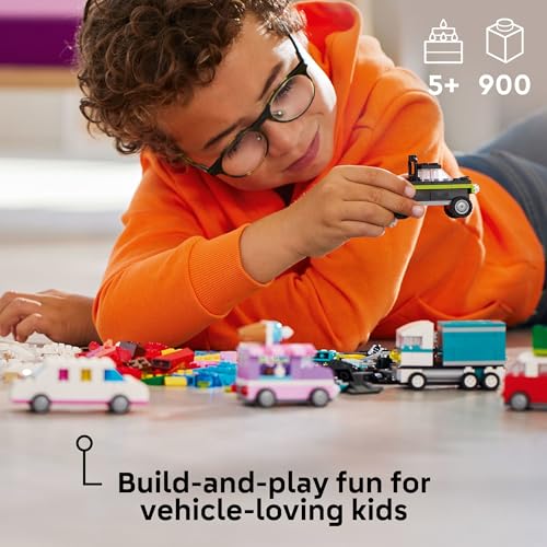 Colorful Construction Brick Building Kit with Ice Cream Truck and Police Car Toy T42704