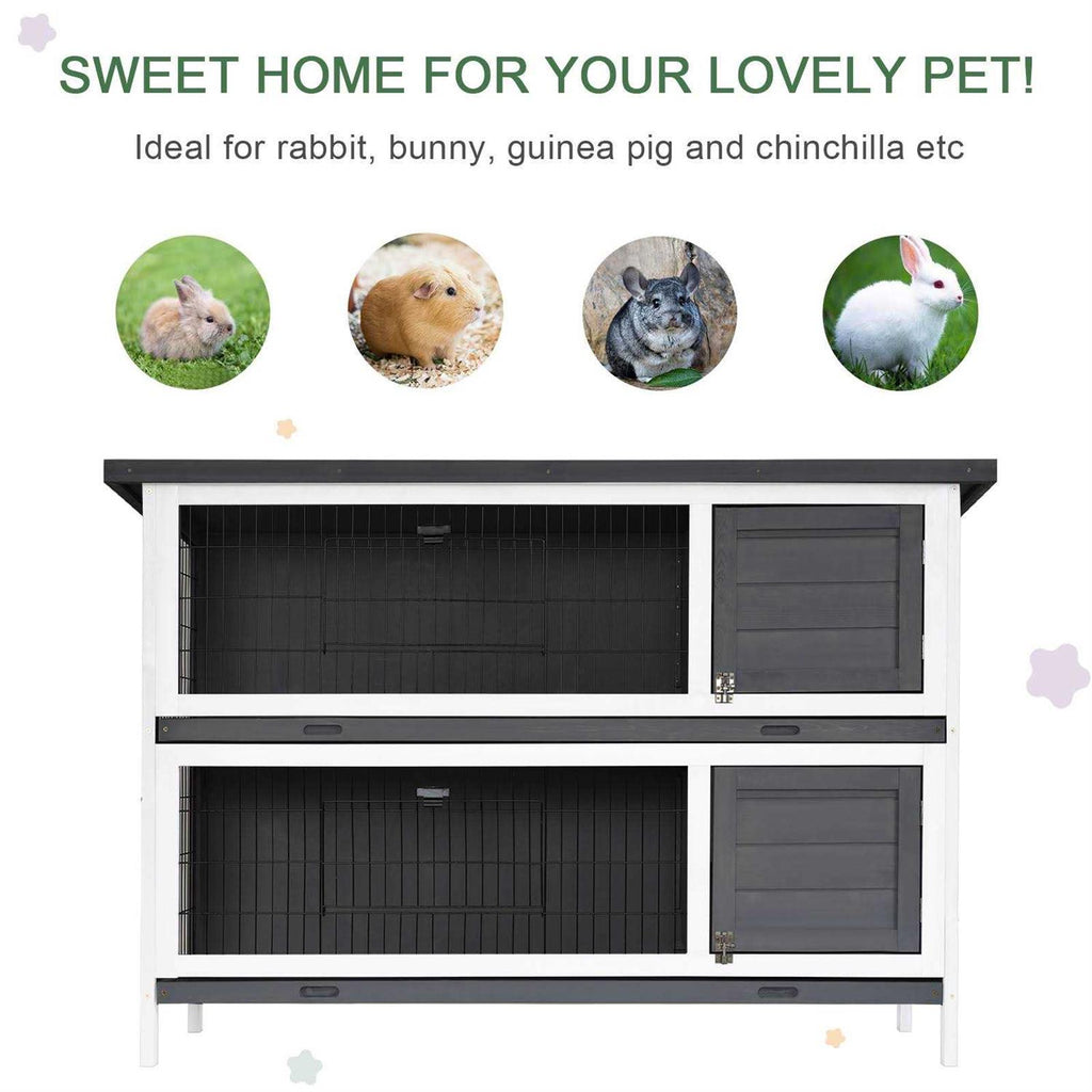 54 2-Story Large Wooden Rabbit Hutch with Lockable Doors and Waterproof Roof N50637