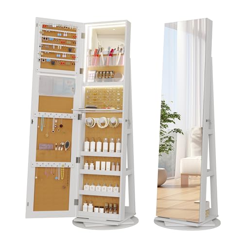 Black Swivel Jewelry Cabinet with Lights and Full Length Mirror P965