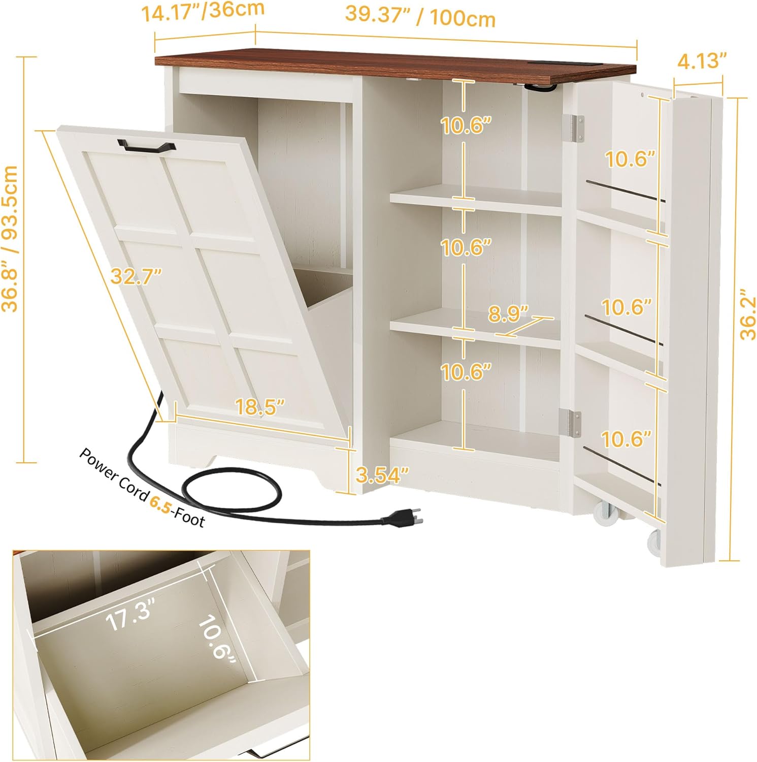 White Oak Tilt Out Trash Cabinet 13 Gallon L1000