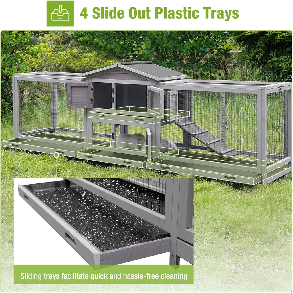 93.7" Rabbit Hutch with 8 Wheels and 4 Pull Out Trays X4740
