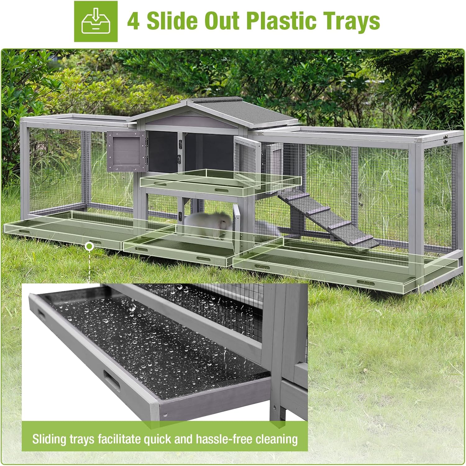 93.7" Rabbit Hutch with 8 Wheels and 4 Pull Out Trays X4740