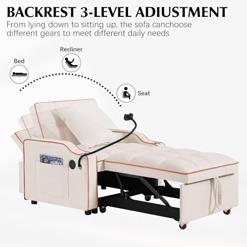 Black Velvet Convertible Single Sleeper Sofa with 3 Level Adjustable Backrest O386