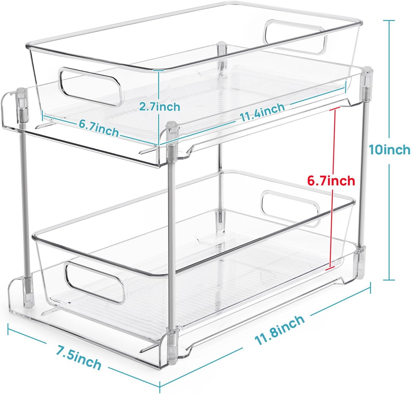 2Tier Clear Under Sink Organizer Storage Slide-Out Cabinet Rack E864641