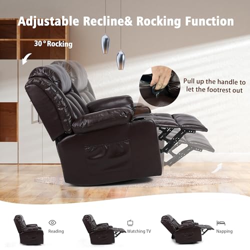 Overstuffed Manual Recliner Chair with Massage and Heat, Lime Gray T731
