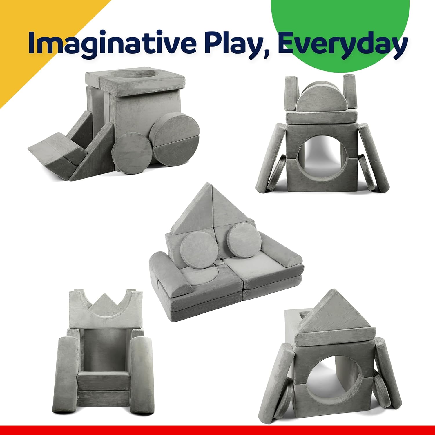 15 Pieces Buildable Plush Play Couch Panels with Ball Pit Square C7168