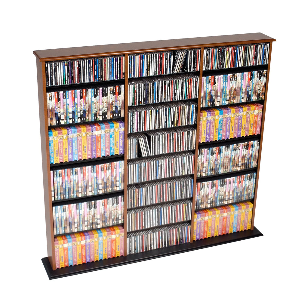 Triple Width Multimedia Wall Storage, Cherry and Black E955431