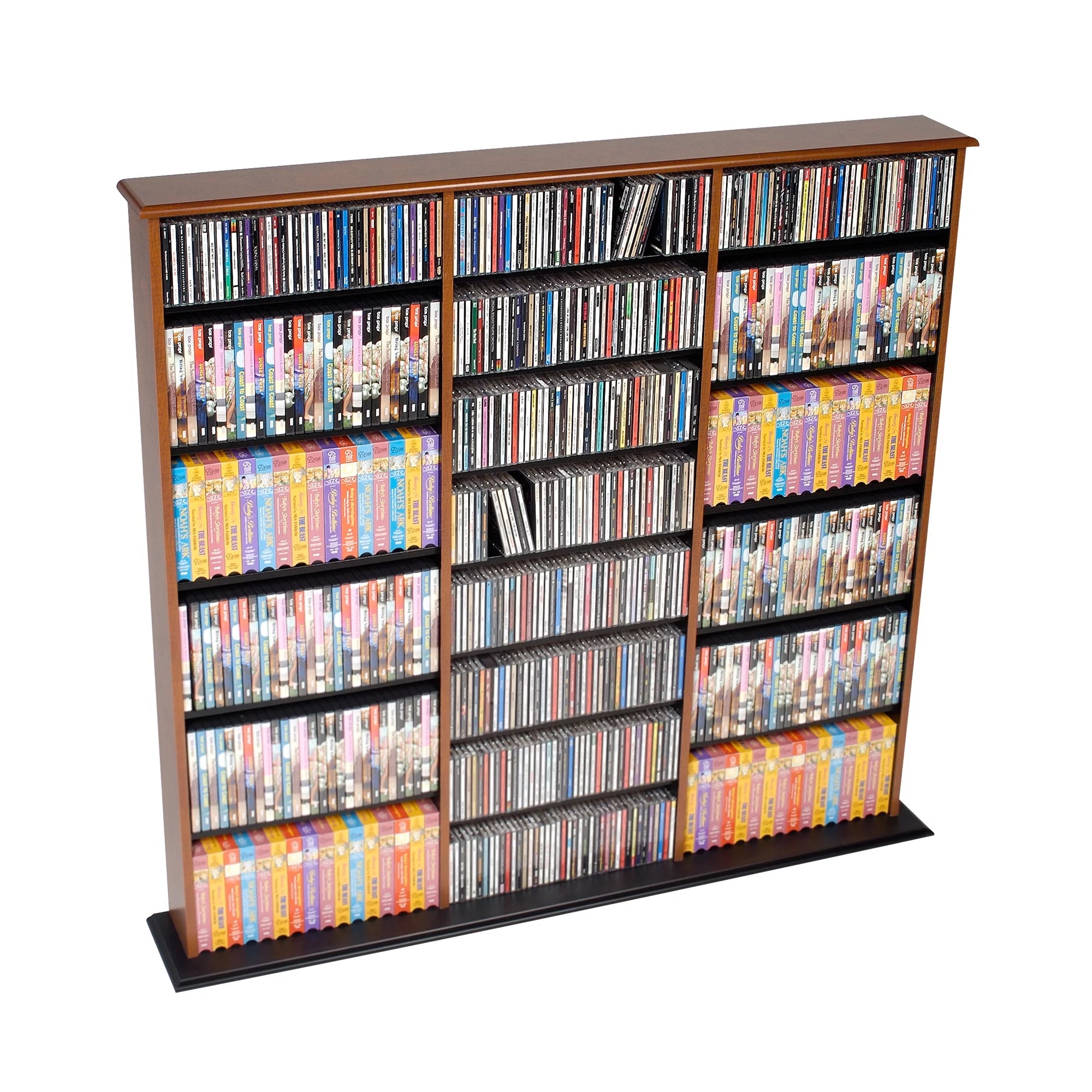 Triple Width Multimedia Wall Storage, Cherry and Black E955431