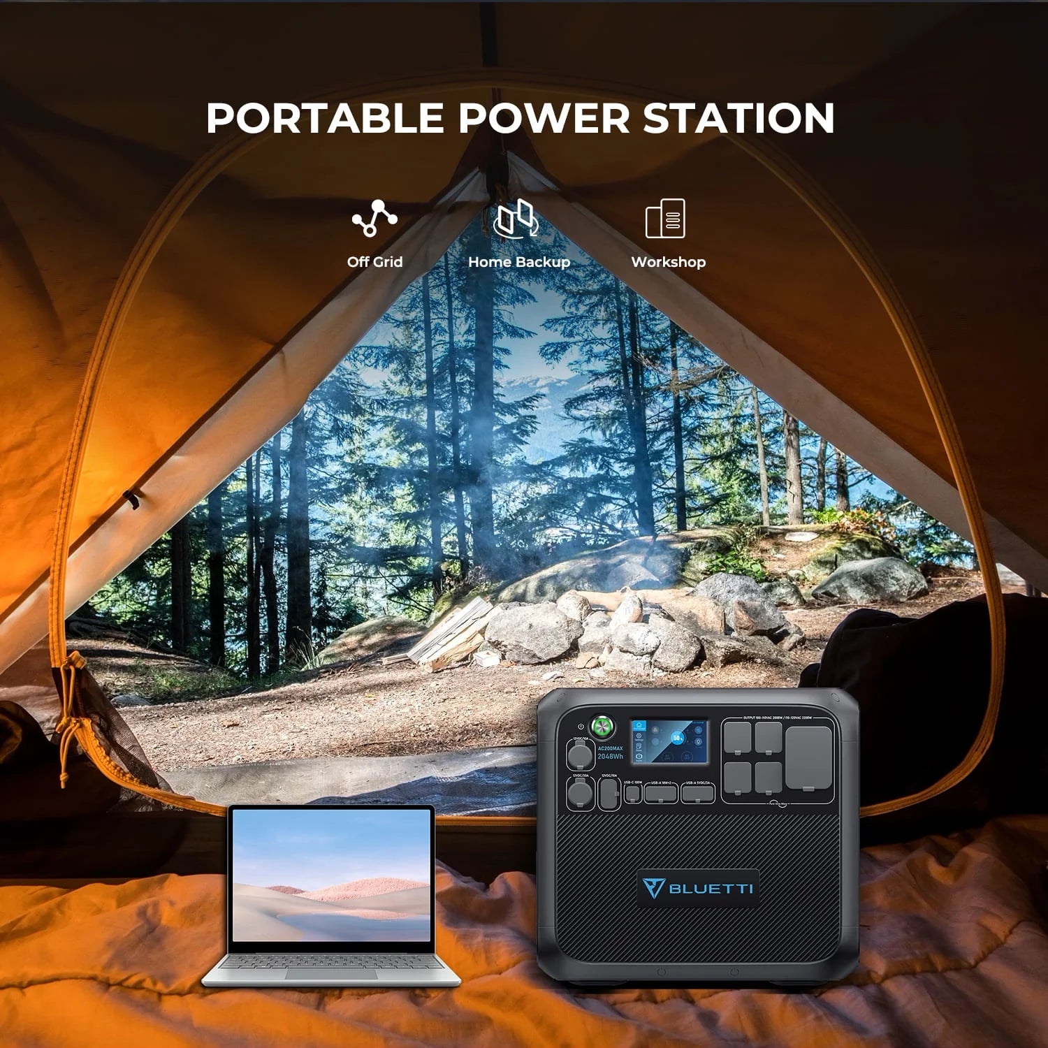 Portable Power Station with Solar Panel, 2048Wh Solar Generator, 2200W AC Output E640