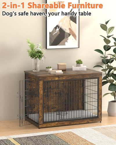 Grey 27" Wooden Dog Crate with Double Doors G613