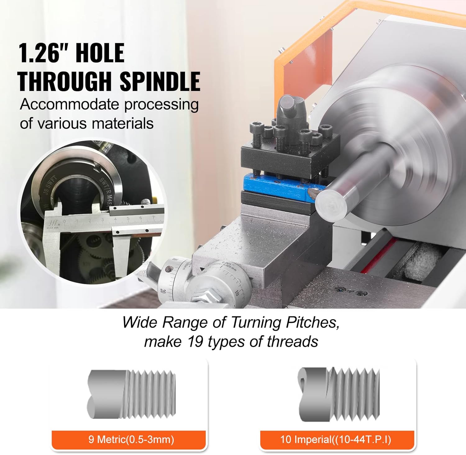 Mini Metal Lathe Machine, 7'' x 16'', 800W Precision Benchtop Power Metal Lathe S43644