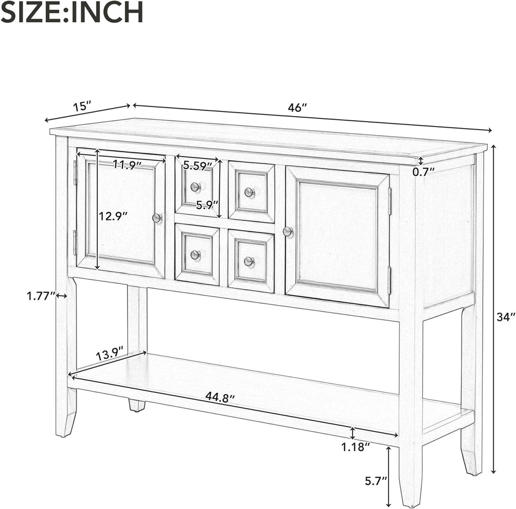 Light Navy Solid Wood Console Table with 4 Drawers and 2 Cabinets T2752