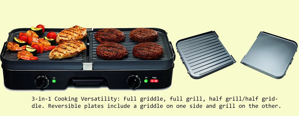 3-In-1 Nonstick Electric Griddle Grill with Reversible Plates Y875
